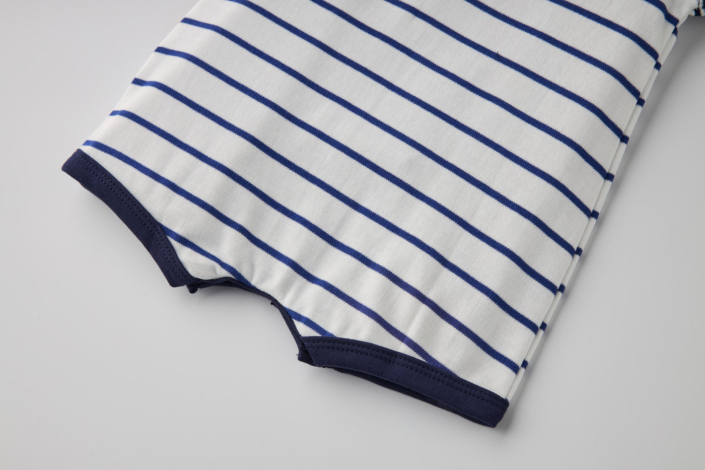 Baby Boy Embroidered Fire Engine Stripe Romper - Little Kooma