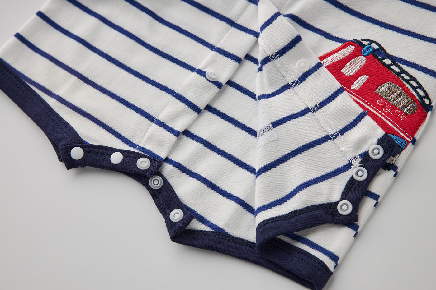 Baby Boy Embroidered Fire Engine Stripe Romper - Little Kooma