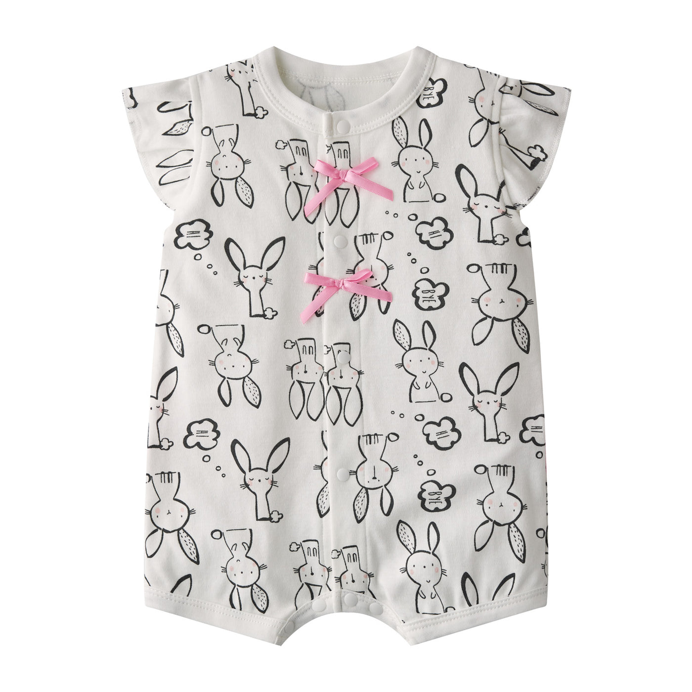 Baby Girl Bunny Prints Pink Ruffles Romper - Little Kooma