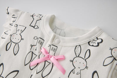 Baby Girl Bunny Prints Pink Ruffles Romper - Little Kooma