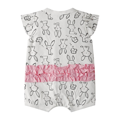 Baby Girl Bunny Prints Pink Ruffles Romper - Little Kooma