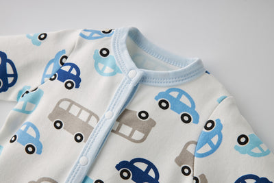 Baby Boy Car Bus Prints Button Sleepsuit All In One Jumpsuit - Little Kooma