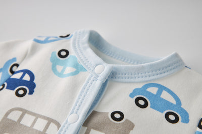 Baby Boy Car Bus Prints Button Sleepsuit All In One Jumpsuit - Little Kooma