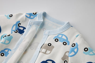Baby Boy Car Bus Prints Button Sleepsuit All In One Jumpsuit - Little Kooma