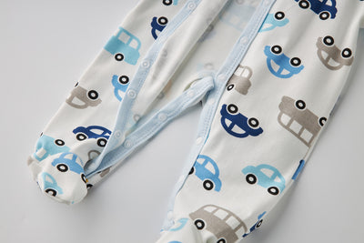 Baby Boy Car Bus Prints Button Sleepsuit All In One Jumpsuit - Little Kooma