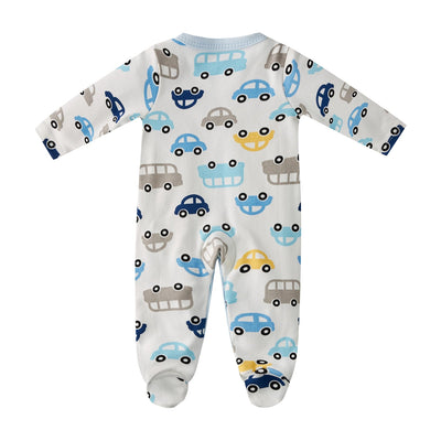 Baby Boy Car Bus Prints Button Sleepsuit All In One Jumpsuit - Little Kooma