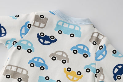 Baby Boy Car Bus Prints Button Sleepsuit All In One Jumpsuit - Little Kooma