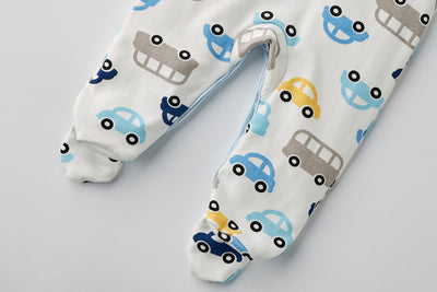 Baby Boy Car Bus Prints Button Sleepsuit All In One Jumpsuit - Little Kooma