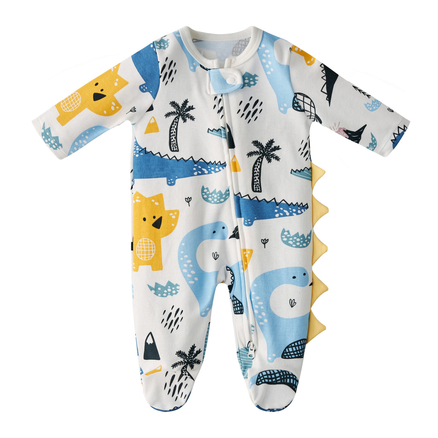 Baby Boy Dinosaur Prints Spikes Two Way Zip Sleepsuit All In One Jumpsuit - Little Kooma