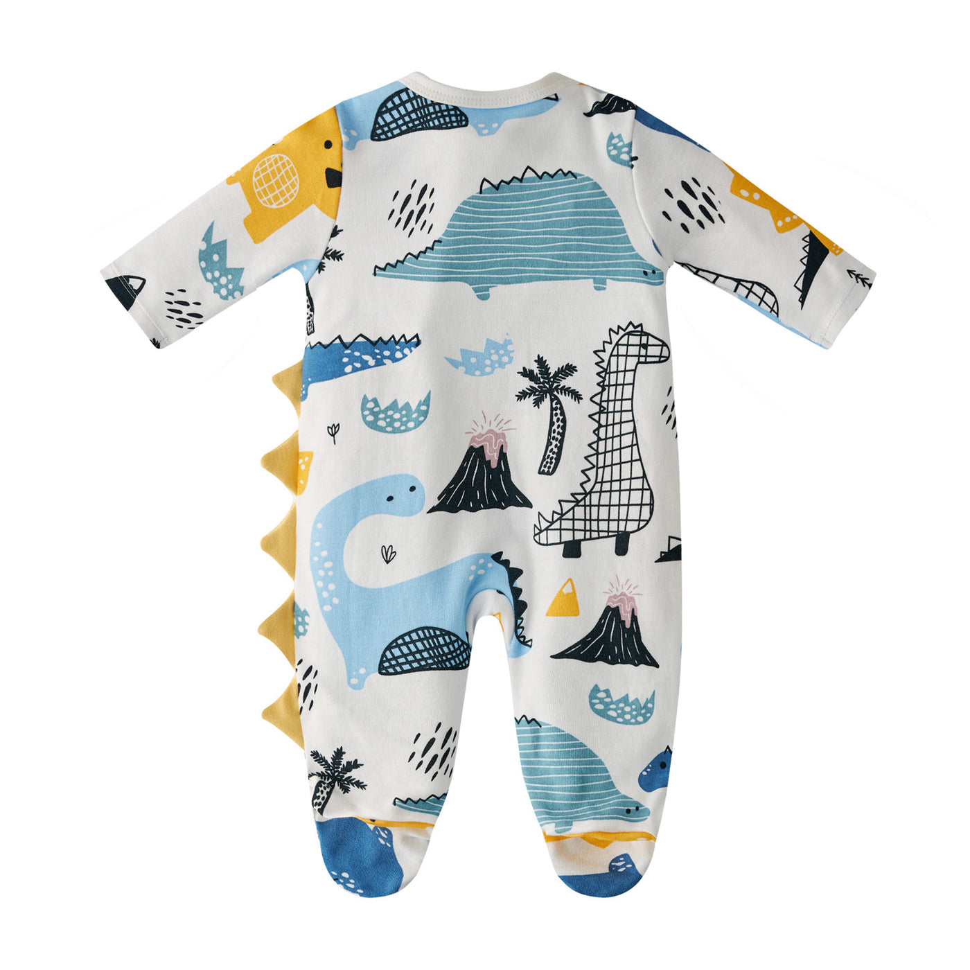 Baby Boy Dinosaur Prints Spikes Two Way Zip Sleepsuit All In One Jumpsuit - Little Kooma