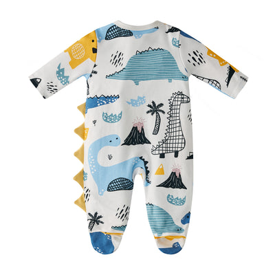 Baby Boy Dinosaur Prints Spikes Two Way Zip Sleepsuit All In One Jumpsuit - Little Kooma