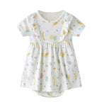 Baby Girl Short Sleeves Ruffled Bodysuit Dress White w Fruits - Little Kooma