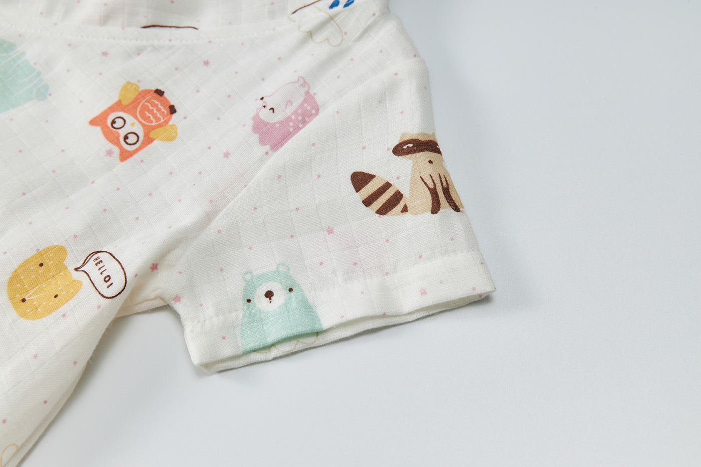 Baby Breathable Cotton Gauze Fabric Kimono Romper White w Animals - Little Kooma
