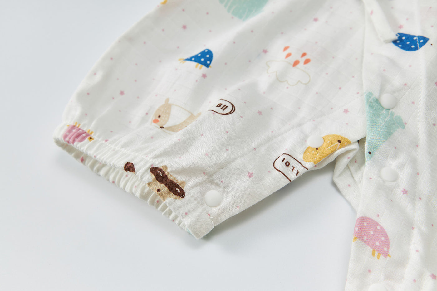 Baby Breathable Cotton Gauze Fabric Kimono Romper White w Animals - Little Kooma