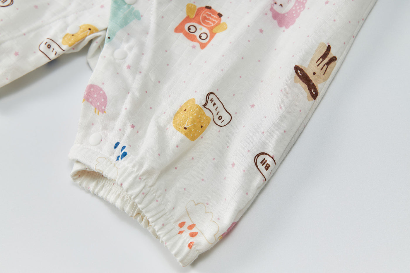 Baby Breathable Cotton Gauze Fabric Kimono Romper White w Animals - Little Kooma