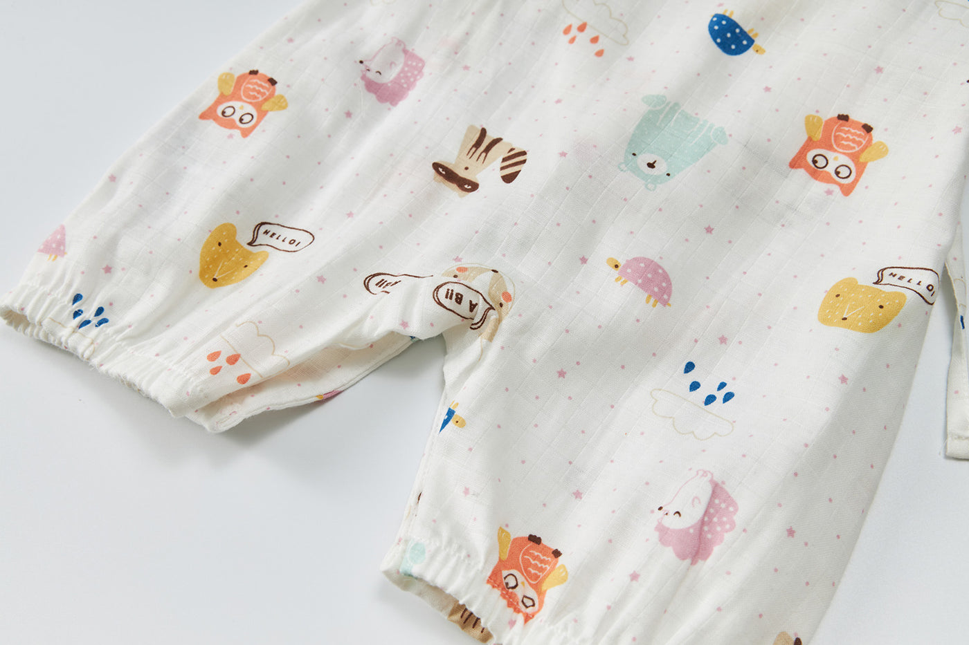 Baby Breathable Cotton Gauze Fabric Kimono Romper White w Animals - Little Kooma