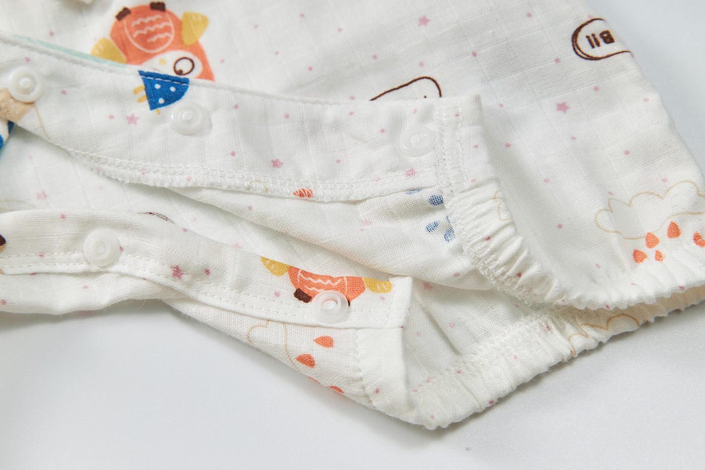 Baby Breathable Cotton Gauze Fabric Kimono Romper White w Animals - Little Kooma