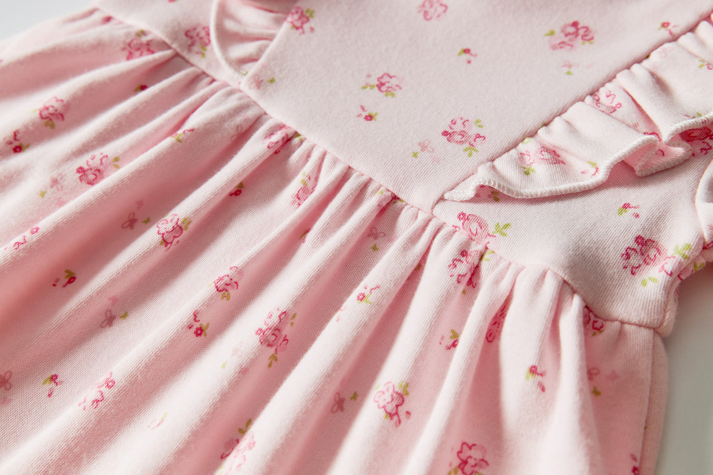 Baby Girl Short Sleeves Ruffled Bodysuit Dress Pink w Roses - Little Kooma