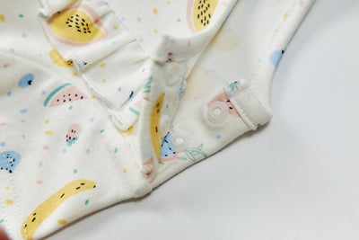 Baby Girl Short Sleeves Ruffled Bodysuit Dress White w Fruits - Little Kooma