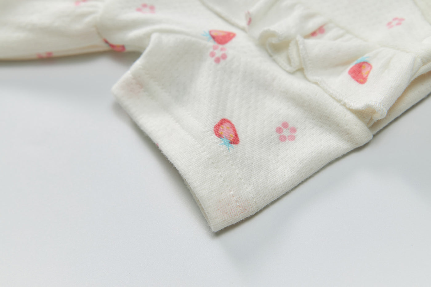 Baby Girl Short Sleeves Ruffled Bodysuit Dress White w Strawberries - Little Kooma