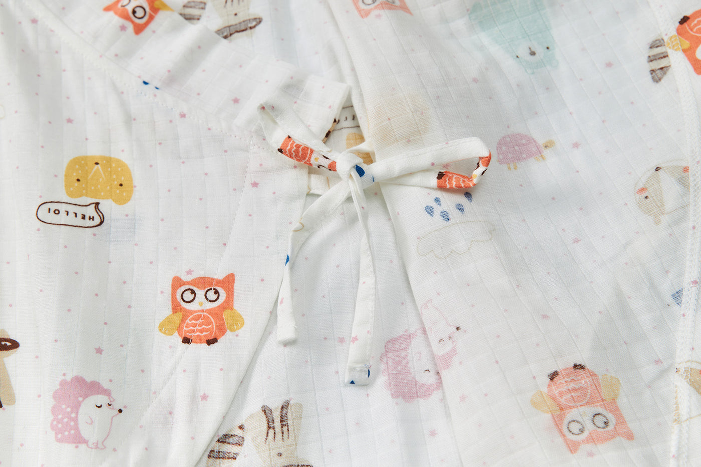 Baby Breathable Cotton Gauze Fabric Kimono Romper White w Animals - Little Kooma
