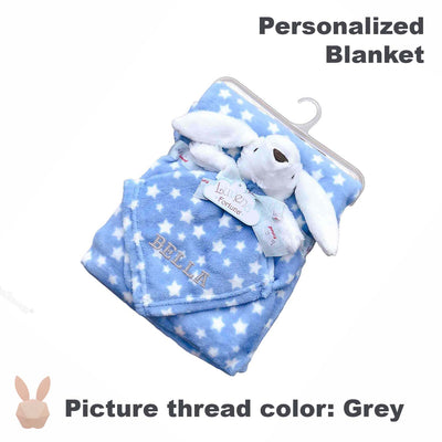 Personalised Luvena Fortuna Plush Blanket n Security Blanket Set Blue Bunny S19629 - Little Kooma