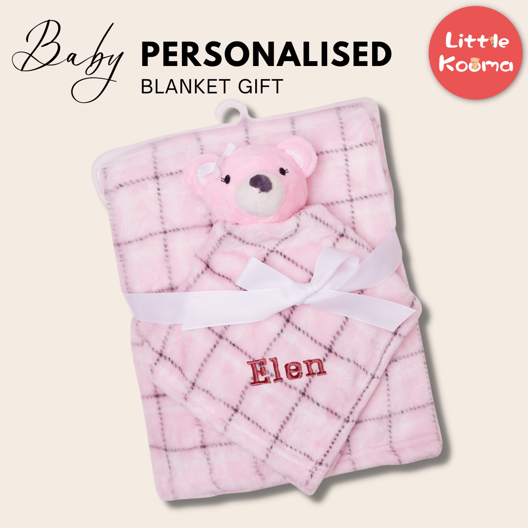 Personalised Customized Luvable Friends Plush Blanket With Pink Bear 17451 - Little Kooma