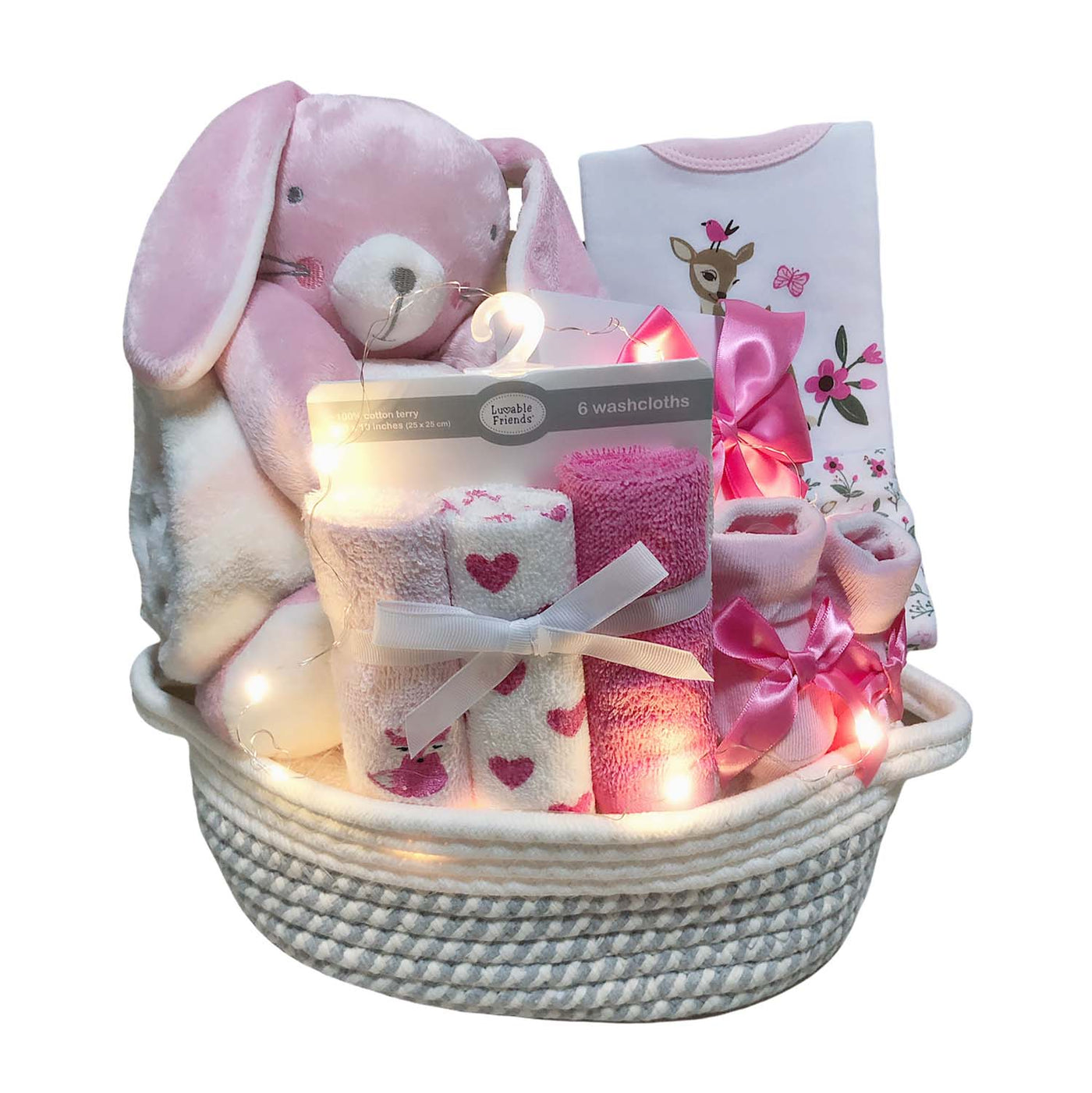 New Born Baby Girl LED Light Diaper Layette Toy Blanket Bunny Deer Gift Hamper - Little Kooma