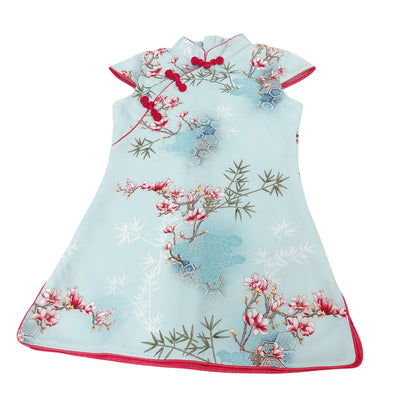 B02 Kids Girls Lotus Flowers Crane Auspicious Clouds Cheongsam Dress Cap Sleeves CNY Chinese New Year Outfit - Little Kooma