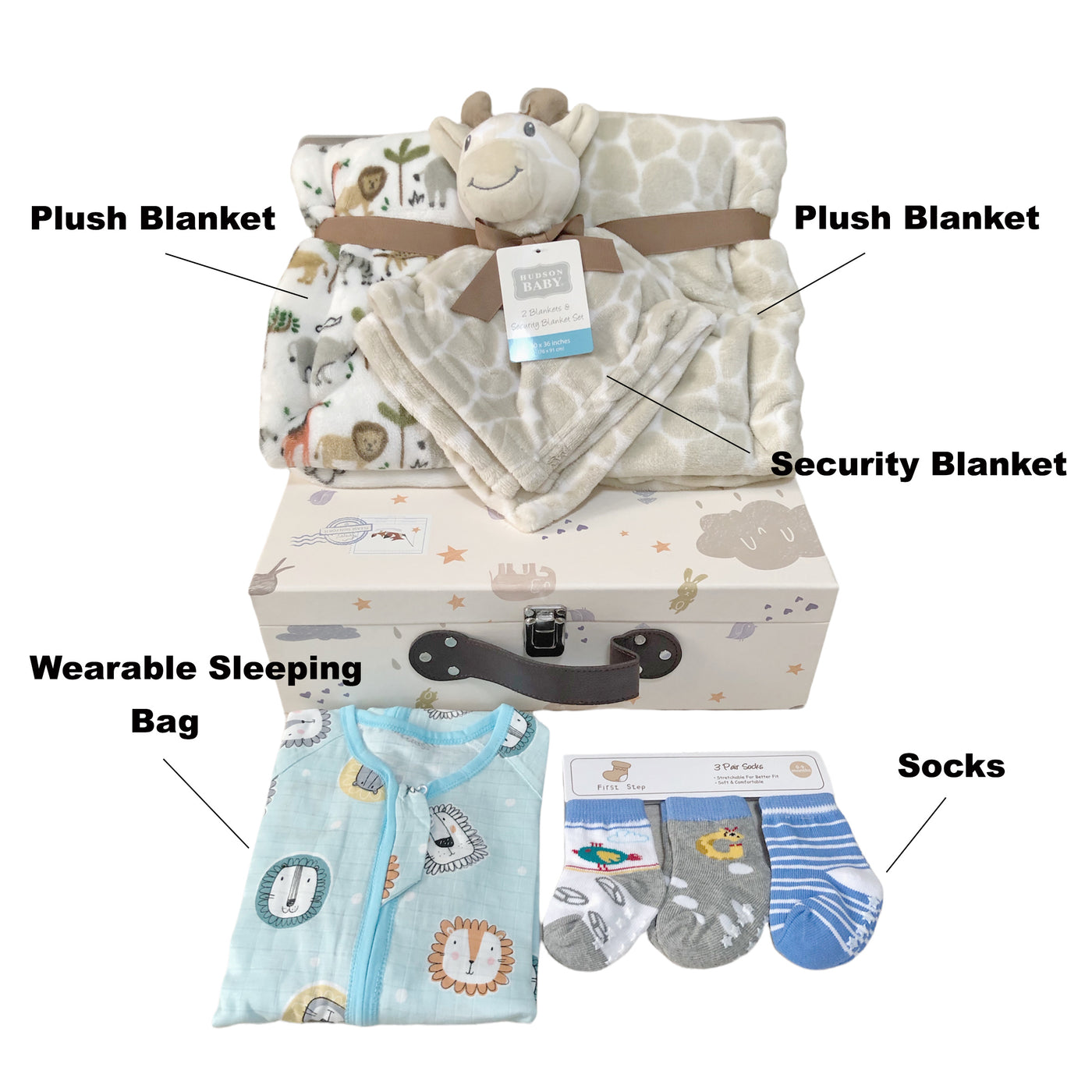New Born Baby Boy LED Light Gift Box 7 Pcs Giraffe Set - Little Kooma