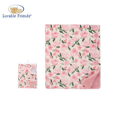 Print Mink Blanket With Sherpa Back Floral 53922CH - Little Kooma
