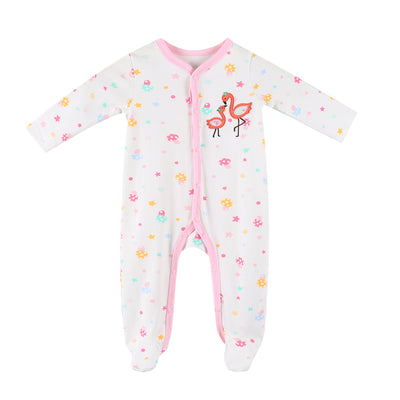Baby Embroidered Flamingos Colourful Mushrooms Button Sleepsuit All In One Jumpsuit - Little Kooma