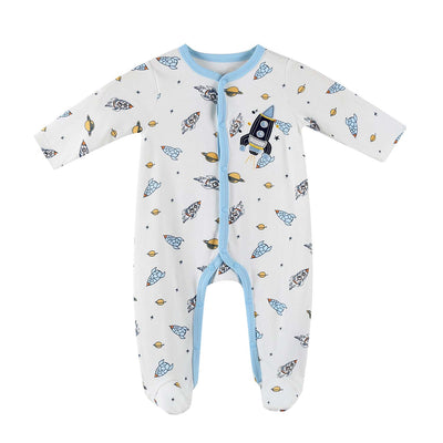 Baby Embroidered Rocket Button Sleepsuit All In One Jumpsuit - Little Kooma