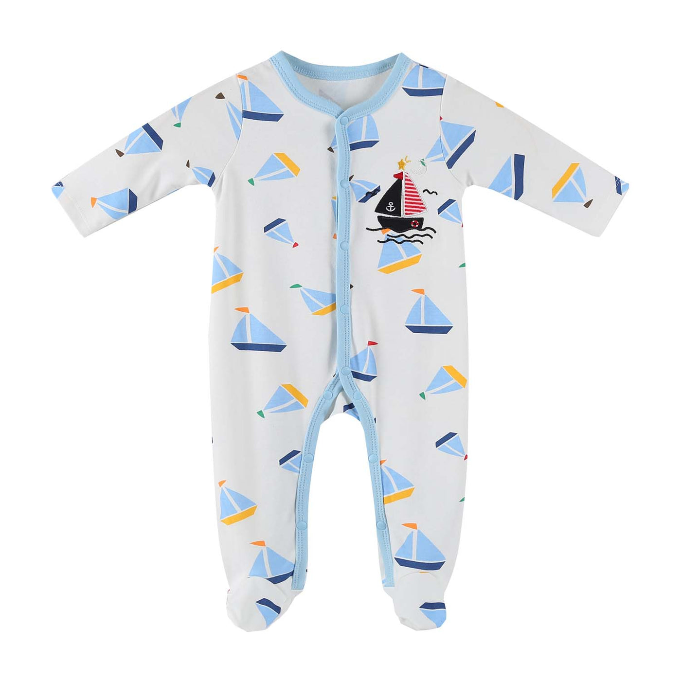 Baby Embroidered Ship Button Sleepsuit All In One Jumpsuit - Little Kooma