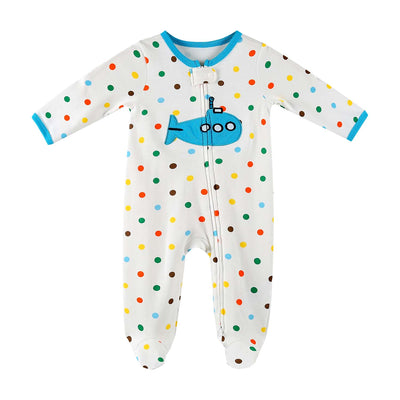 Baby Embroidered Submarine Two Way Zip Sleepsuit All In One Jumpsuit - Little Kooma