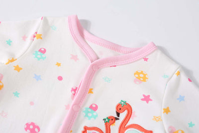 Baby Embroidered Flamingos Colourful Mushrooms Button Sleepsuit All In One Jumpsuit - Little Kooma