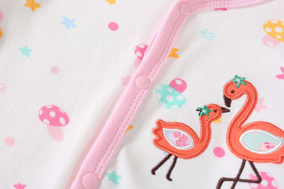 Baby Embroidered Flamingos Colourful Mushrooms Button Sleepsuit All In One Jumpsuit - Little Kooma