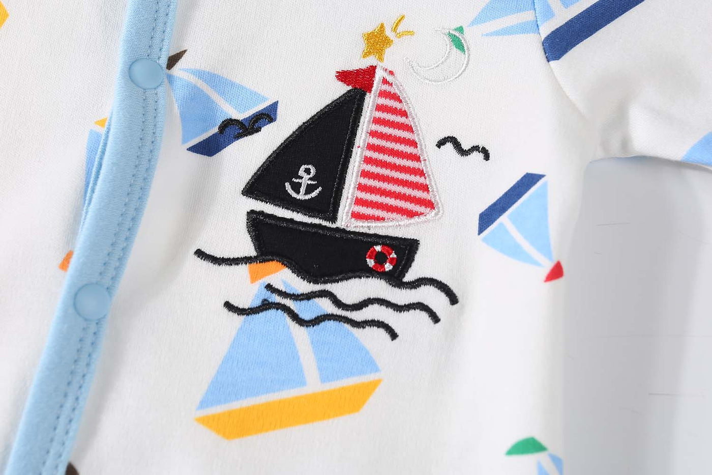 Baby Embroidered Ship Button Sleepsuit All In One Jumpsuit - Little Kooma