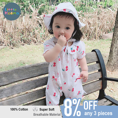 Baby Cherry Collar Romper w Collar n Hat Set - Little Kooma