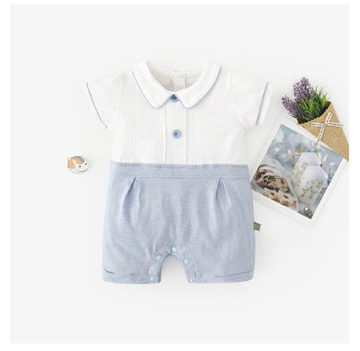 Baby Boy Peter Pan Collar Splicing Romper - Little Kooma