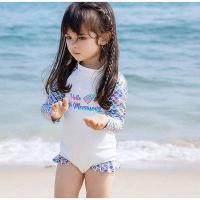 Baby Kids Girl's Mermaid One Piece Long Sleeves Swimming Suit n Free Cap 907060 - Little Kooma