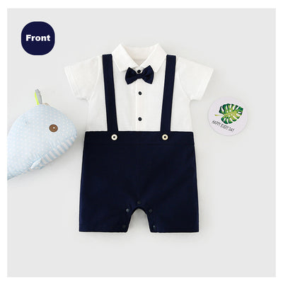Baby Boy Fake Two Piece Suspender Suit Romper w Bow - Little Kooma