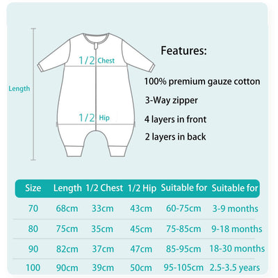 Baby Wearable Muslin Blanket Long Sleeve Sleeping Bag 3-Way Zipper Blue - Little Kooma