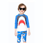 Baby Kids Boy's Big Mouth Shark Long Sleeves Two Piece Swimming Suit Top Shorts n Free Cap 908030 - Little Kooma