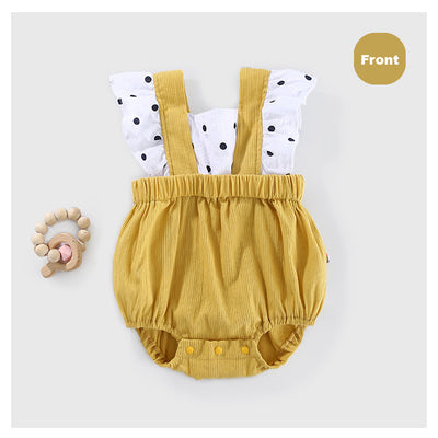 Baby Girl Fake Two Piece Ruffled Sleeves Polka Dots Big Bowtie Bodysuit - Little Kooma