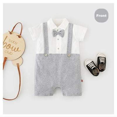 Baby Boy Fake Two Piece Suspender Suit Romper w Bow - Little Kooma