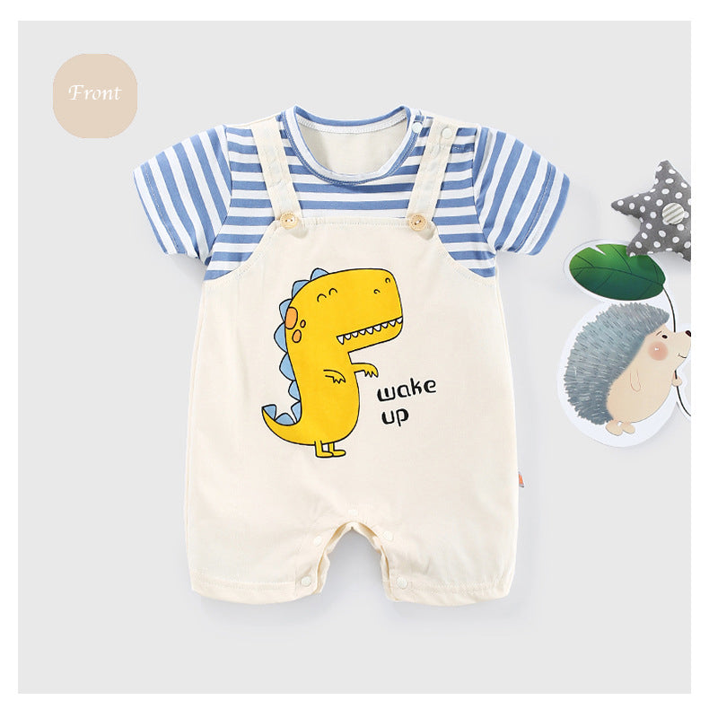 Baby Boy Fake Two Piece Suspender Dinosaur Romper - Little Kooma