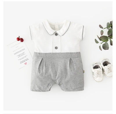 Baby Boy Peter Pan Collar Splicing Romper - Little Kooma