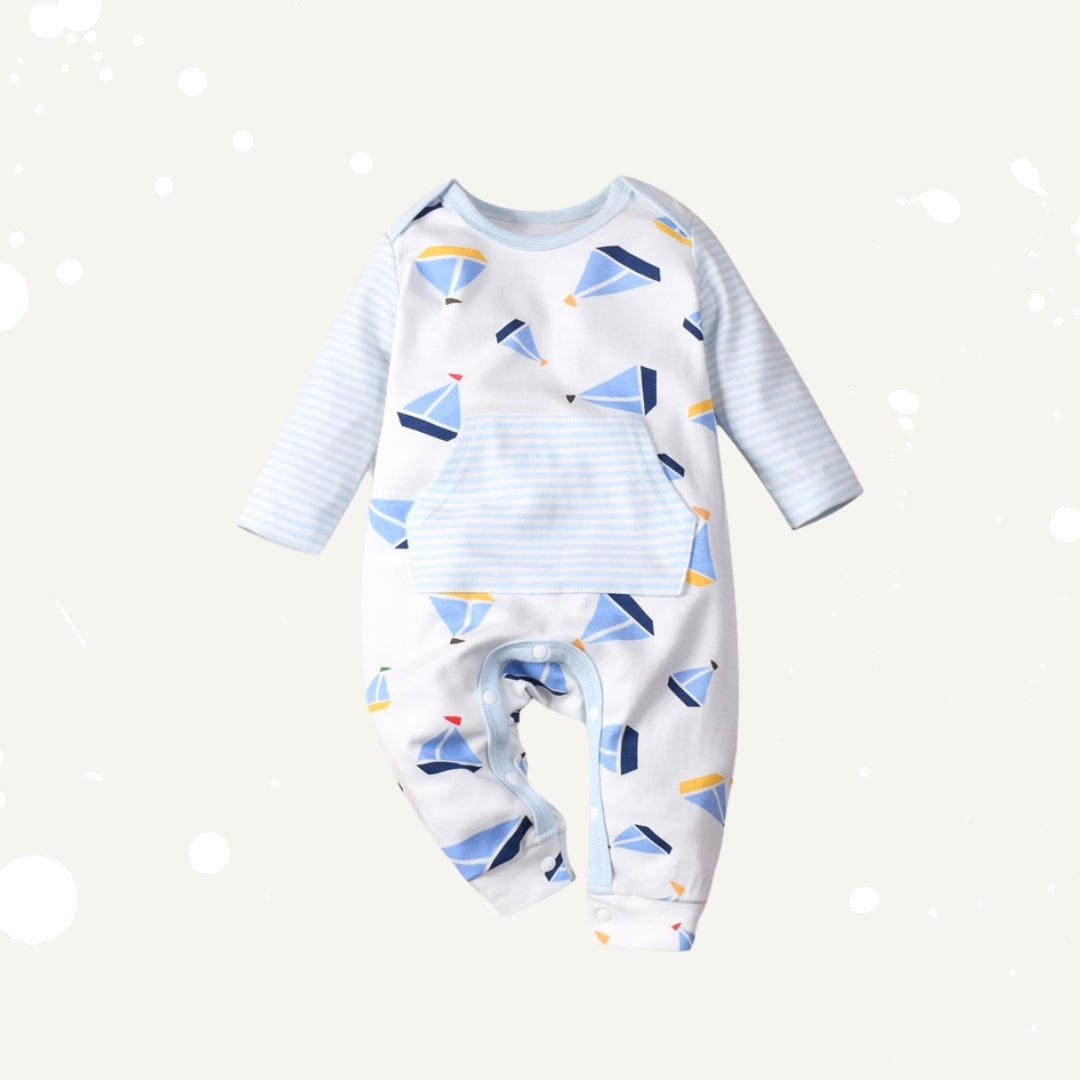 Baby Ship Prints Front Pocket All In One Jumpsuit - Little Kooma