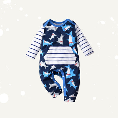 Baby Shark Prints Front Pocket All In One Jumpsuit - Little Kooma